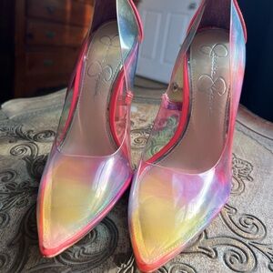 Jessica Simpson Iridescent Pink and Yellow Heels